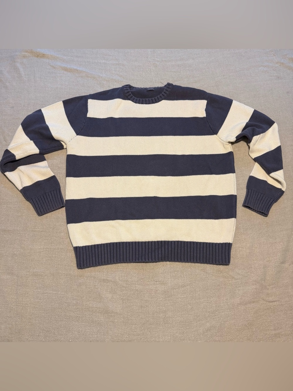 Striped Crewneck Sweater in Blue and Cream - Women's